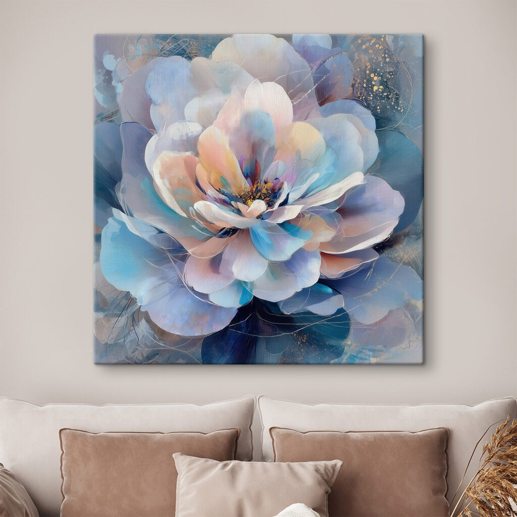 Flor pastel em azul num interior
