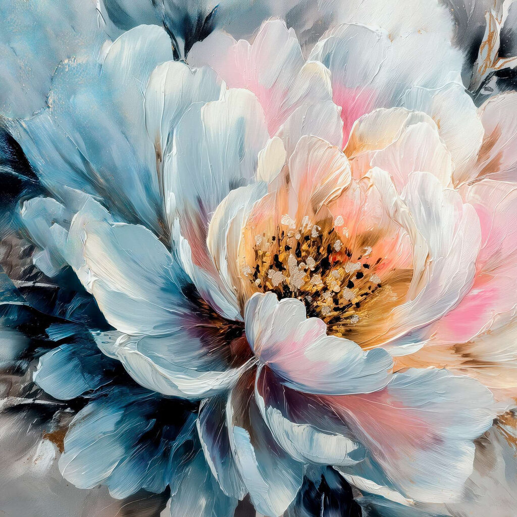 Peónia azul com rosa — design completo
