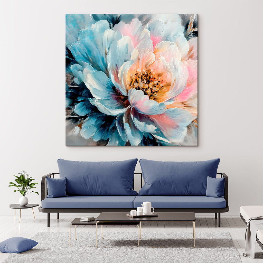 Peónia azul com rosa num interior