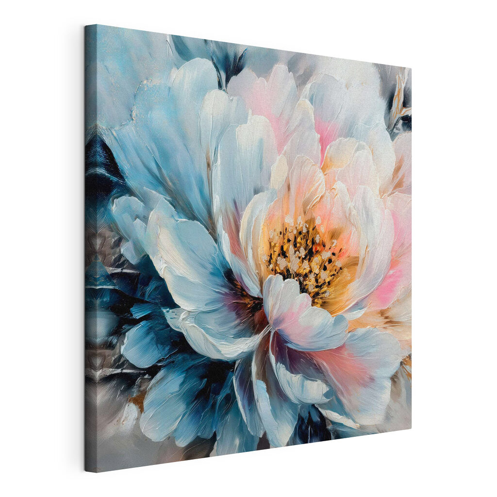 Peónia azul com rosa, tela esticada e borda contínua