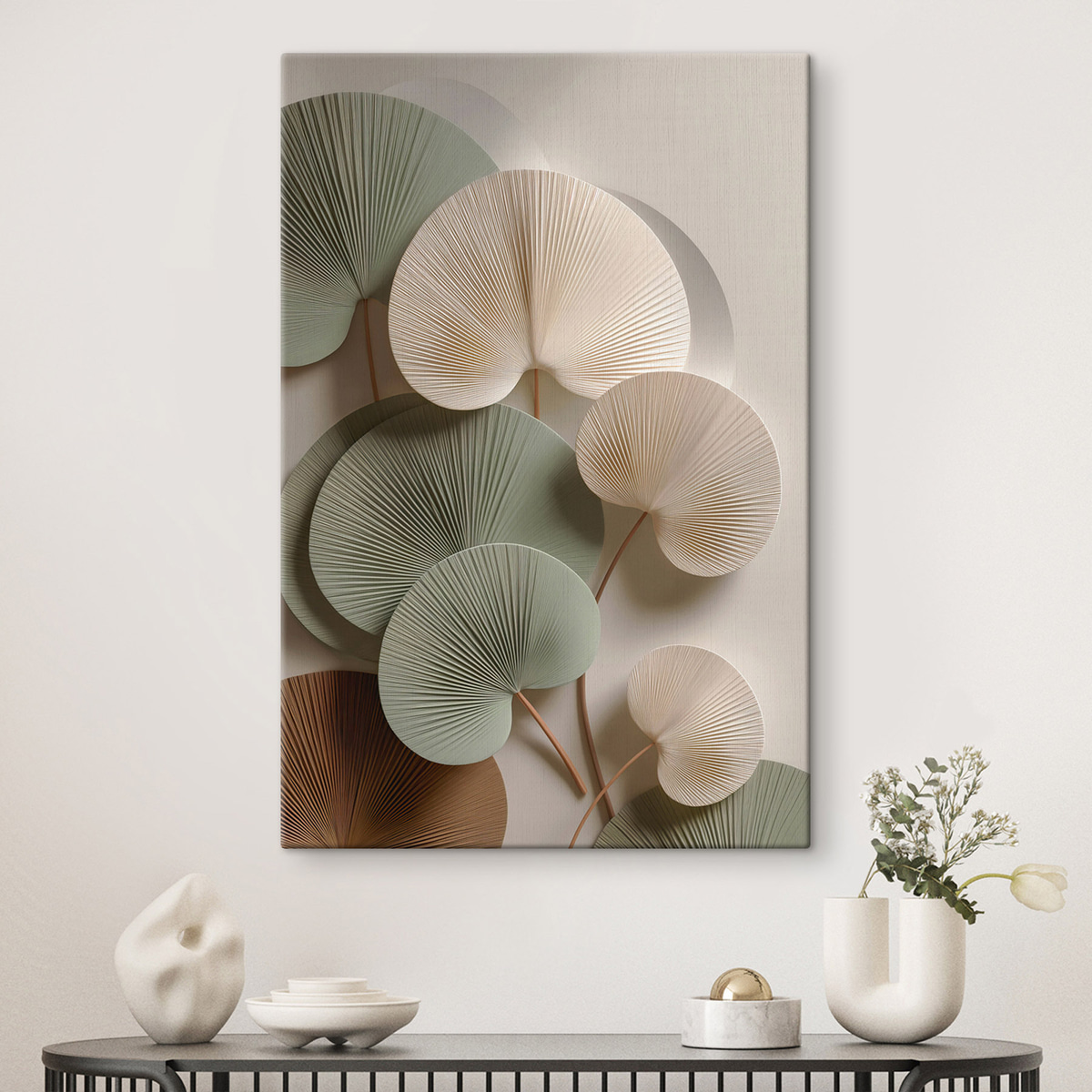 Leques de folhas creme — interior 3