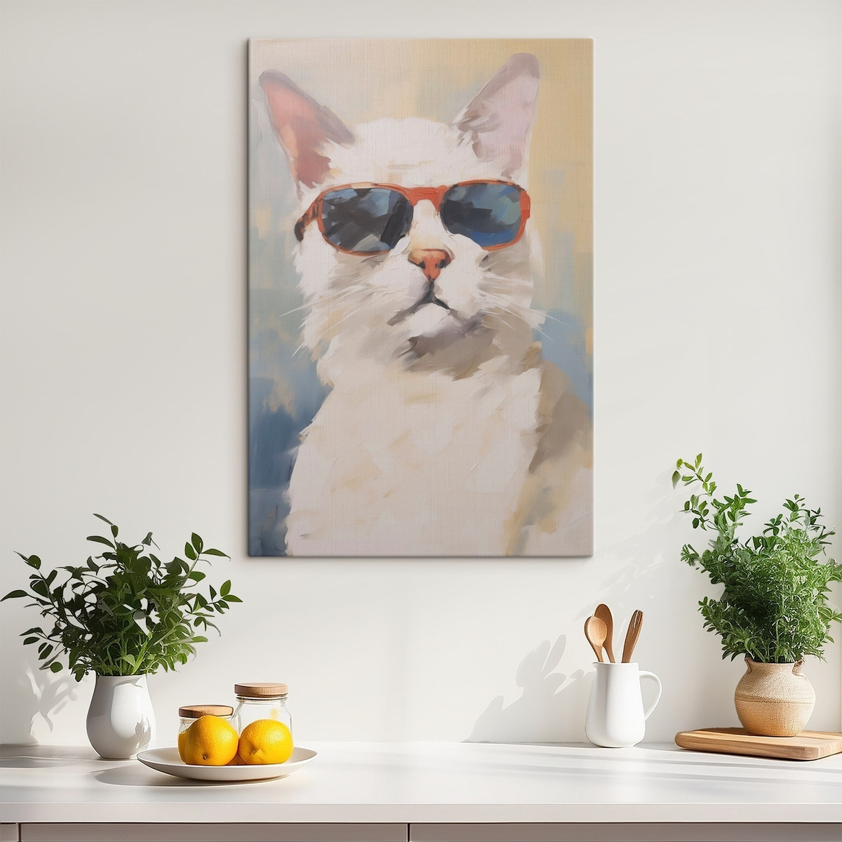 Gato de óculos num interior