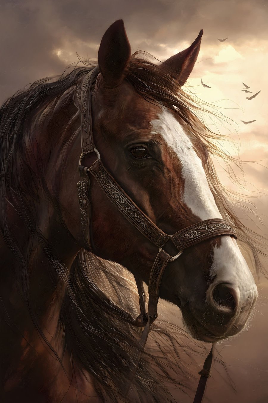 Retrato de cavalo castanho — design completo