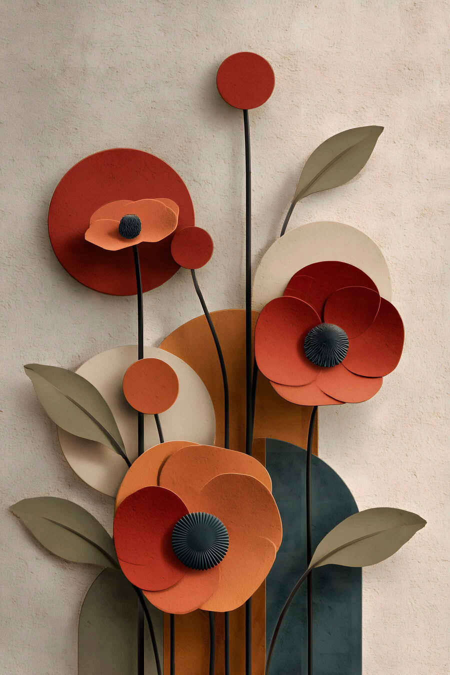 Flores vermelhas e geometria — design completo