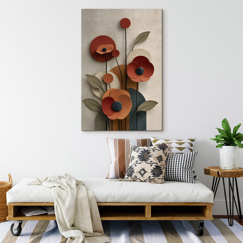 Flores vermelhas e geometria — interior 2