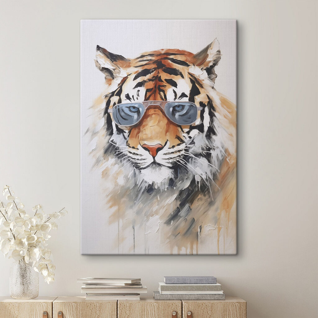 Tigre com óculos escuros num interior