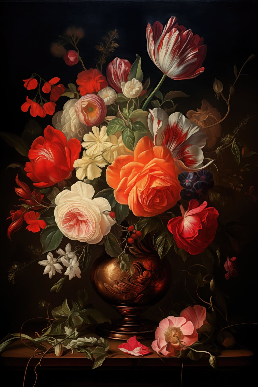 Rosas em vaso escuro — design completo