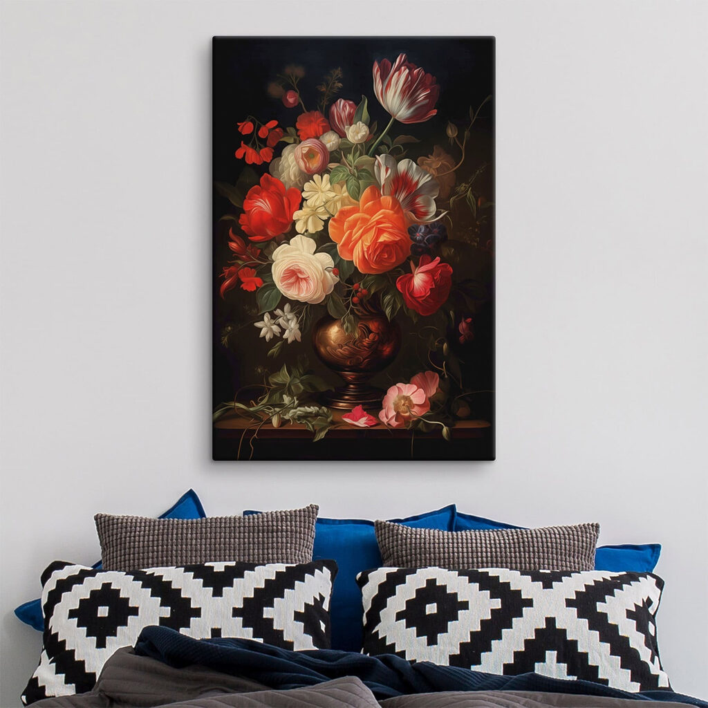 Rosas em vaso escuro — interior 2
