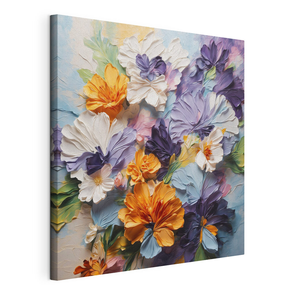 Curvas fluidas de flores, tela esticada e borda contínua
