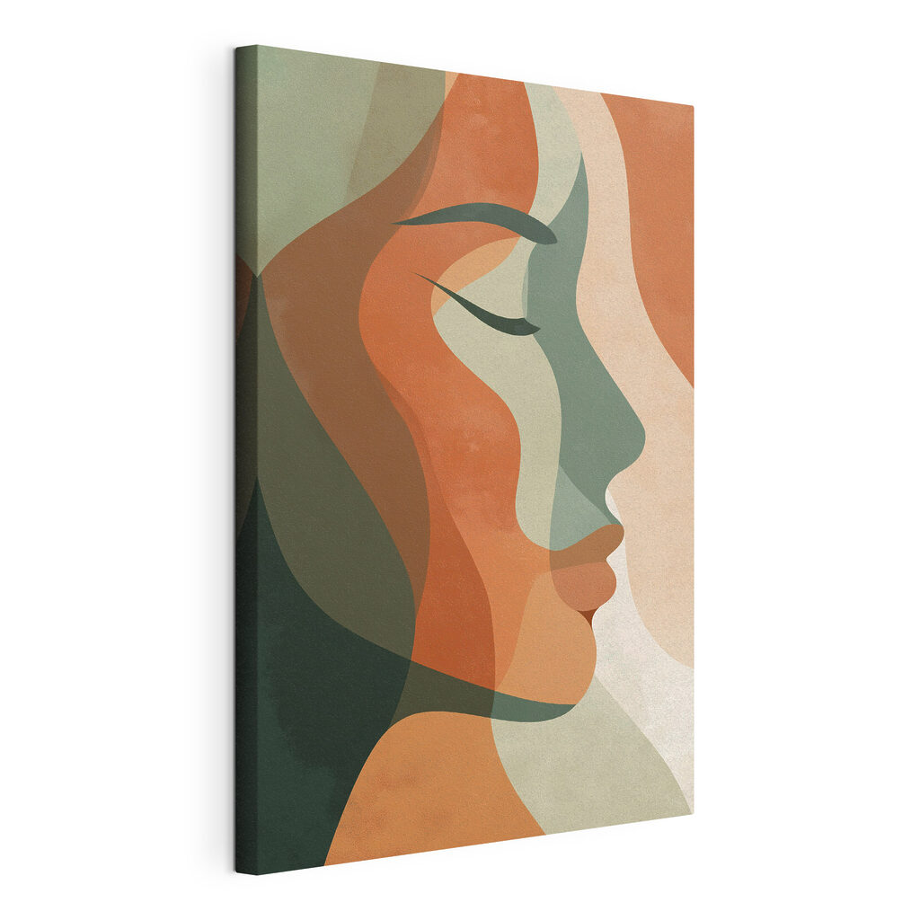 Perfil feminino em verde, tela esticada e borda contínua