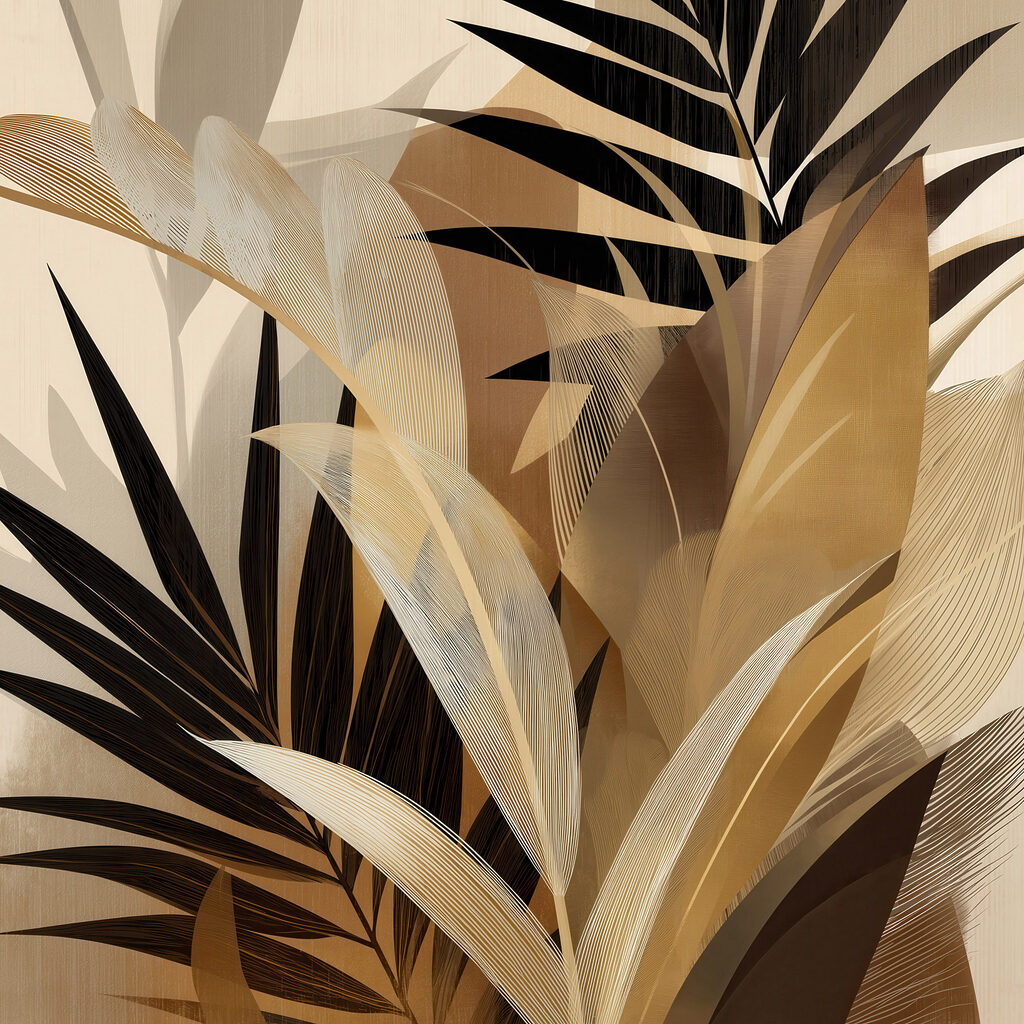 Folhas e leques dourados — design completo