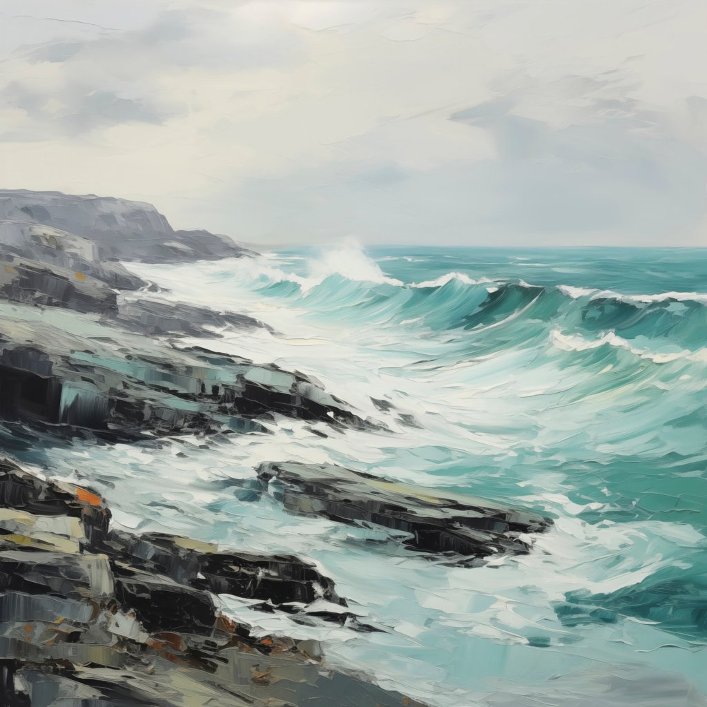 Costa rochosa com ondas — design completo