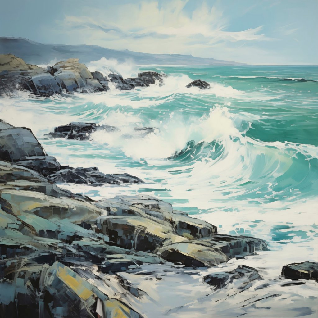 Costa rochosa com ondas — design completo