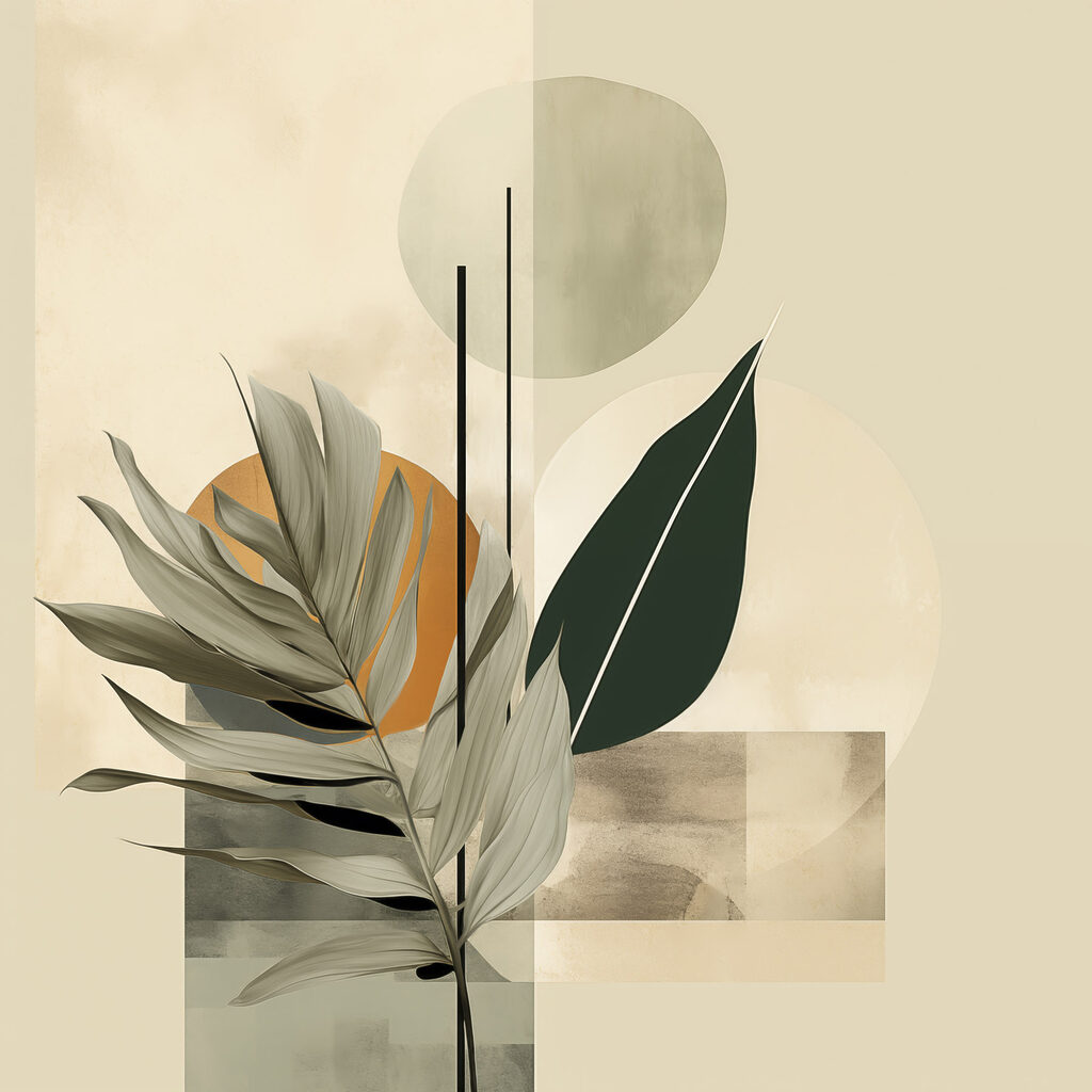 Folhas verdes e geometria — design completo