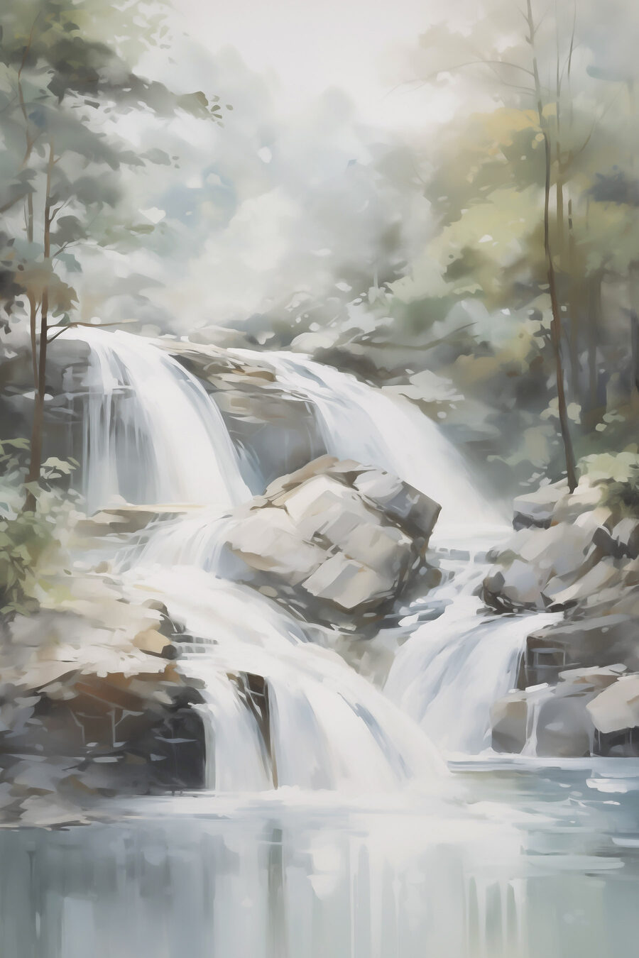 Cascata entre rochas verdes — design completo