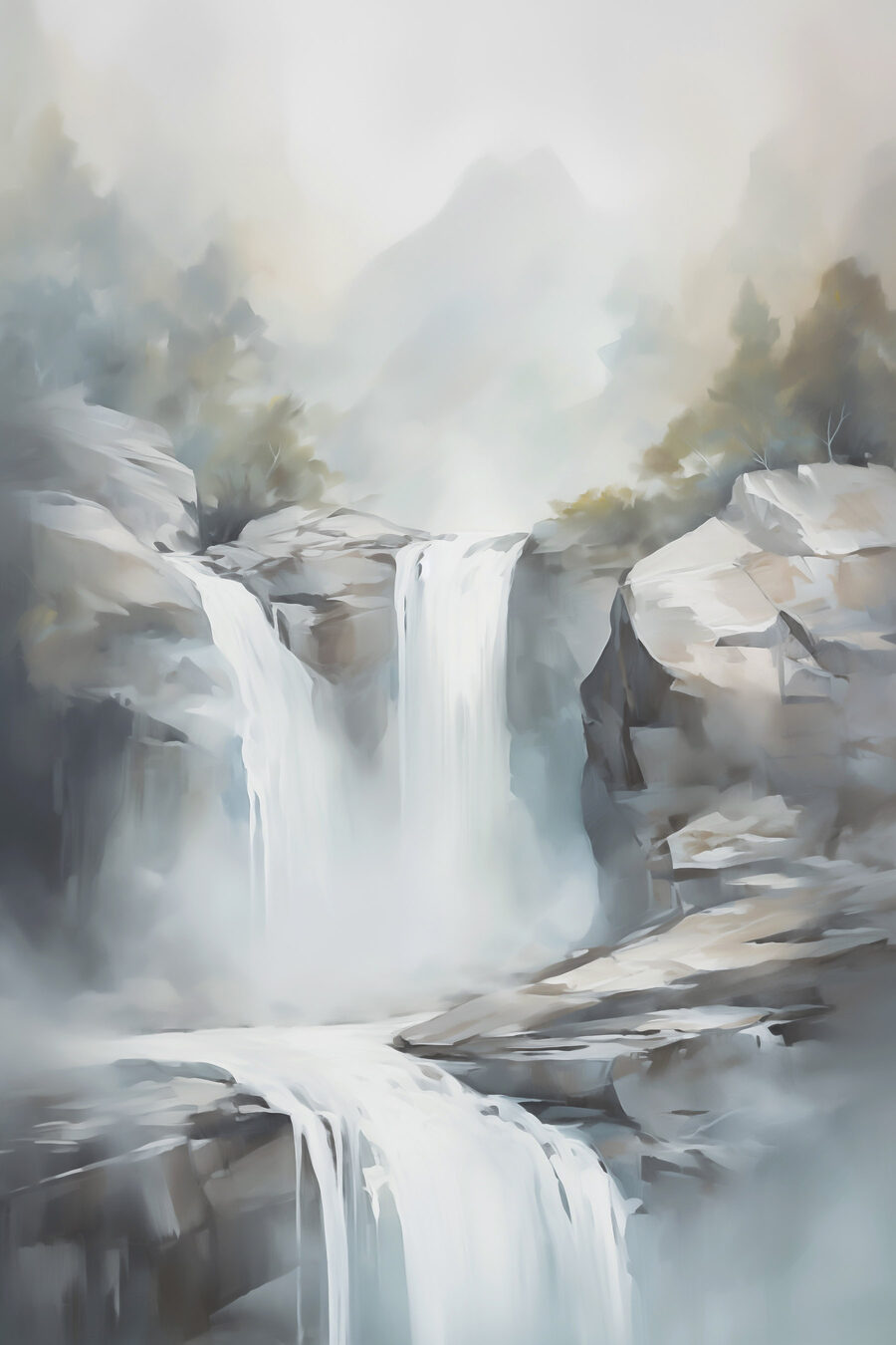 Cascata em névoa montanhosa — design completo