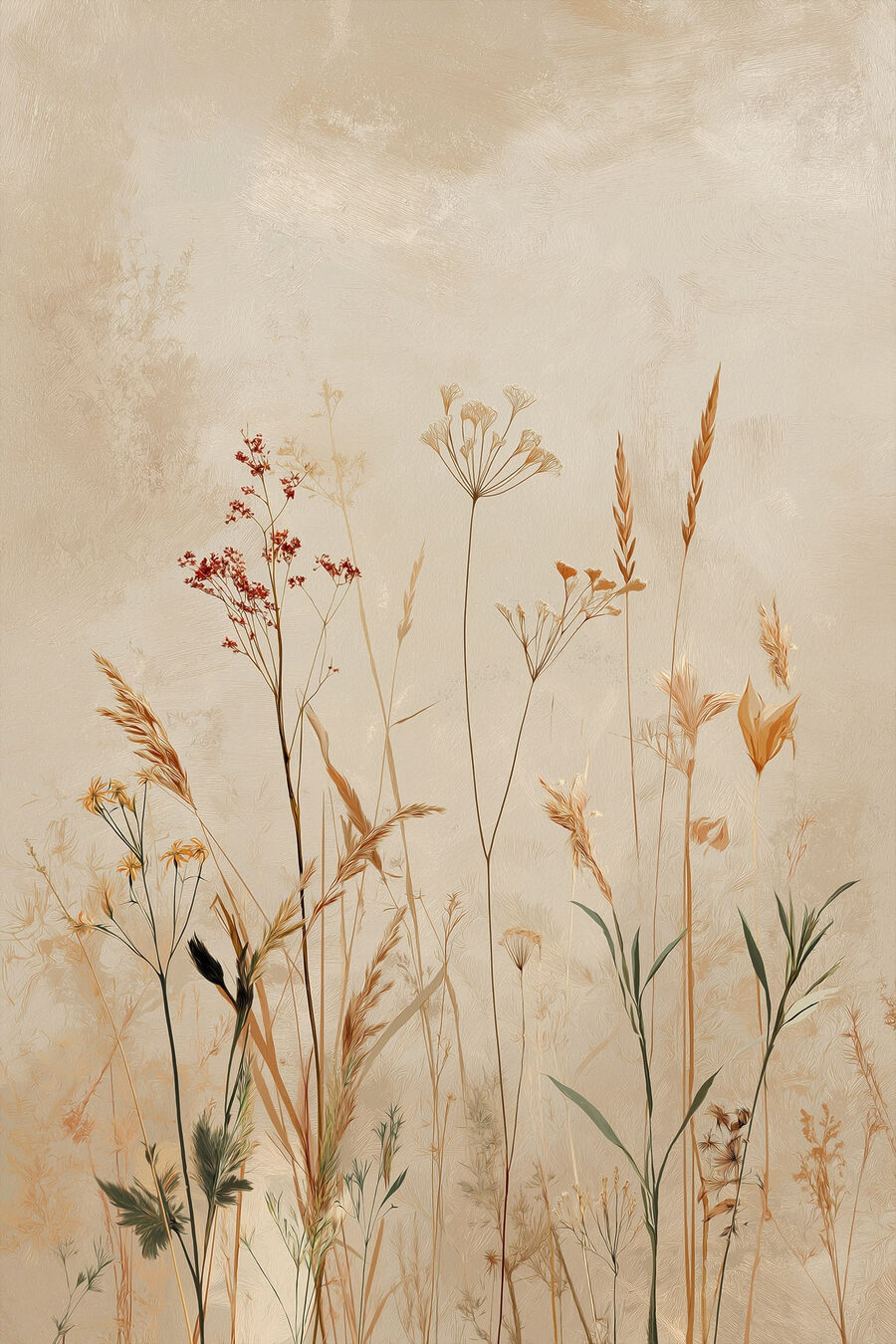 Flores vermelhas entre gramíneas — design completo
