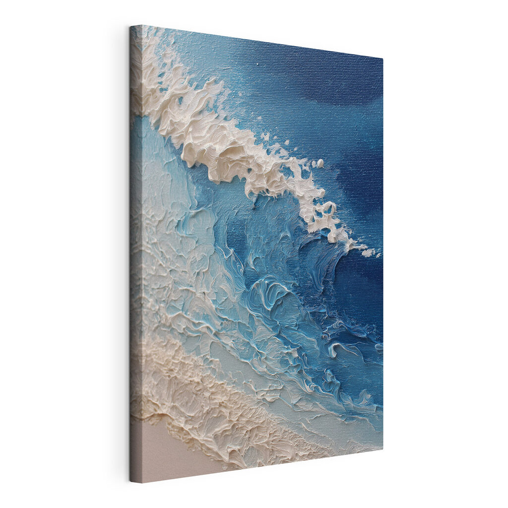 Onda azul com espuma, tela esticada e borda contínua