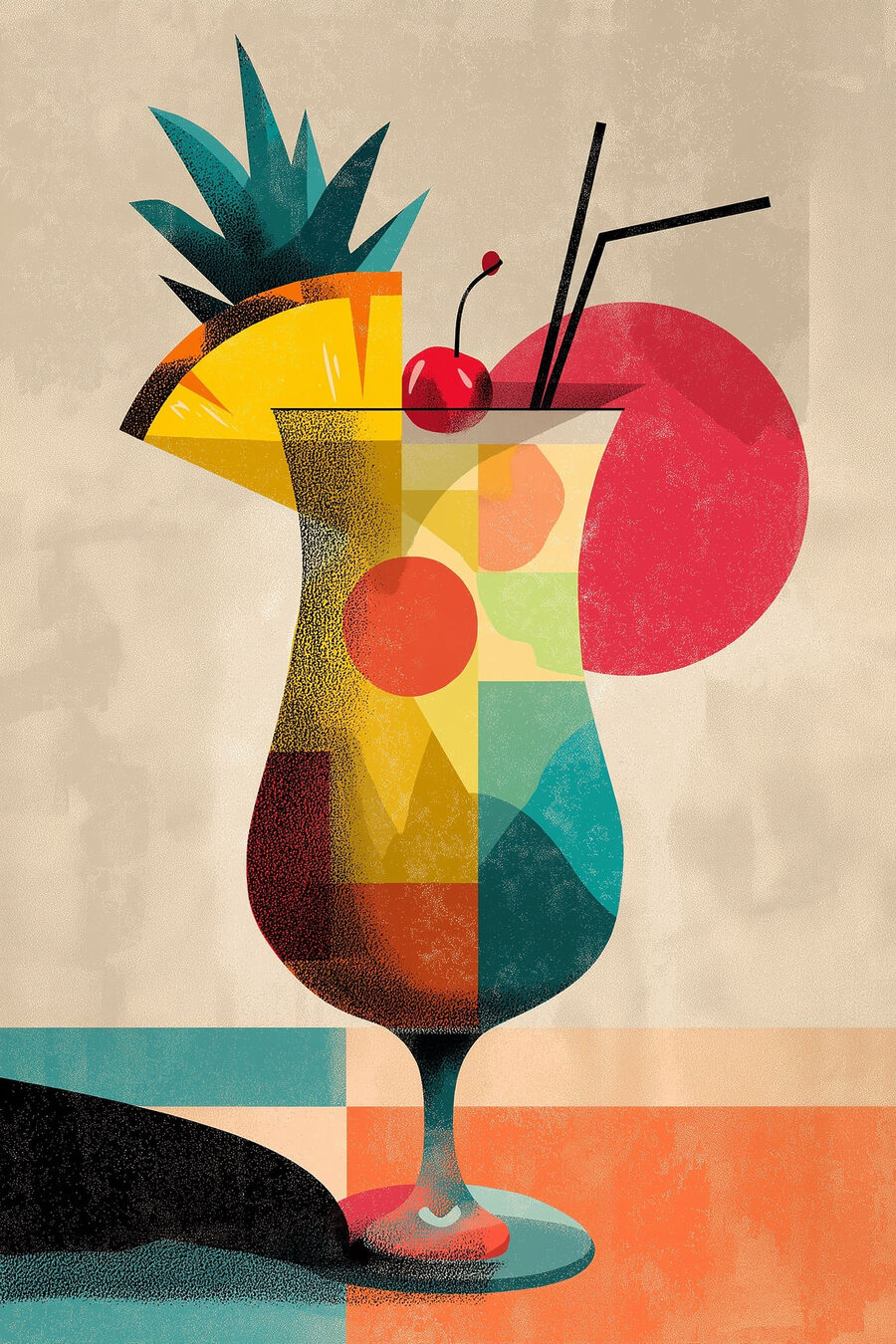 Cocktail com círculo vermelho — design completo