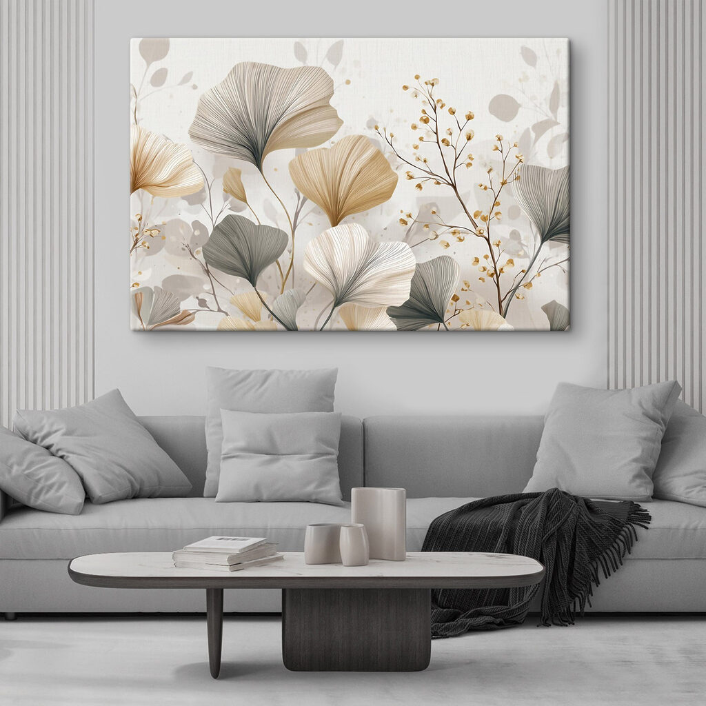 Ginkgo com ramos dourados num interior