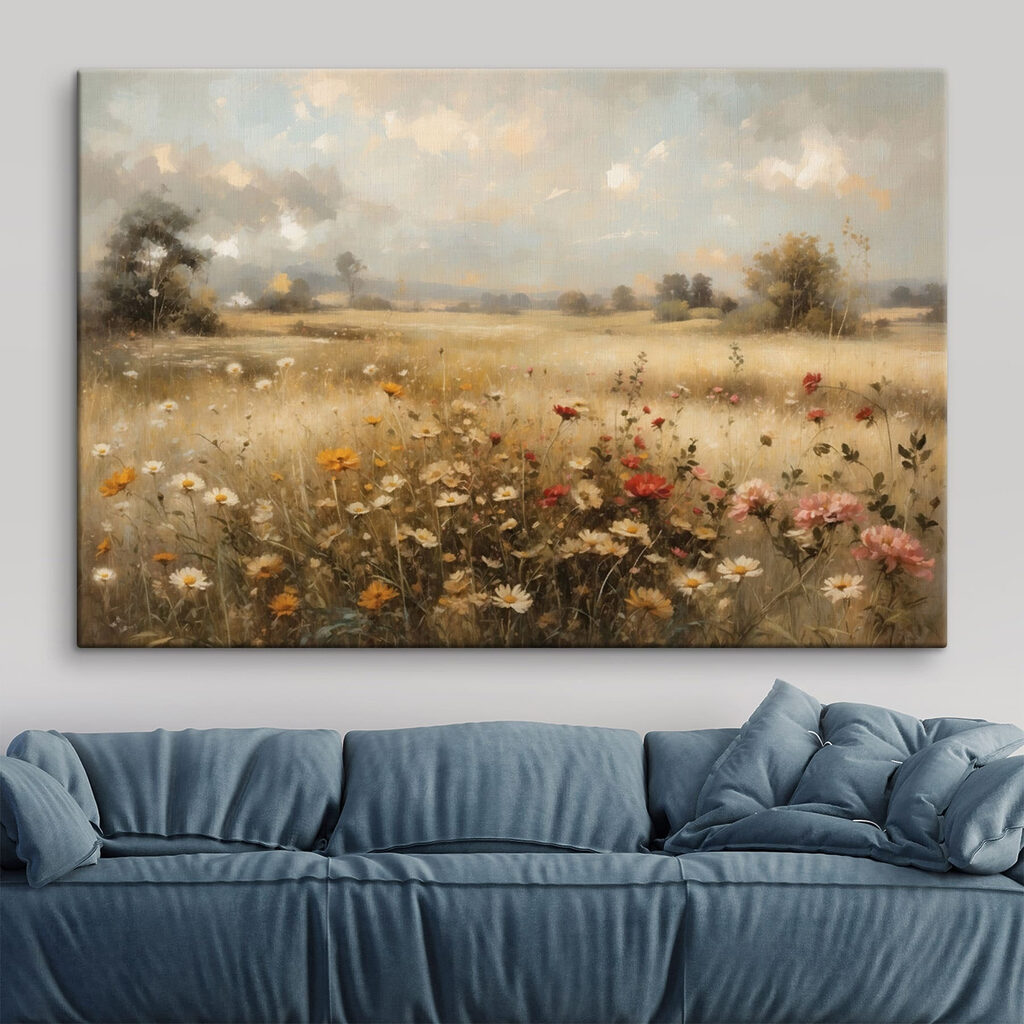 Campo florido sob nuvens — interior 2