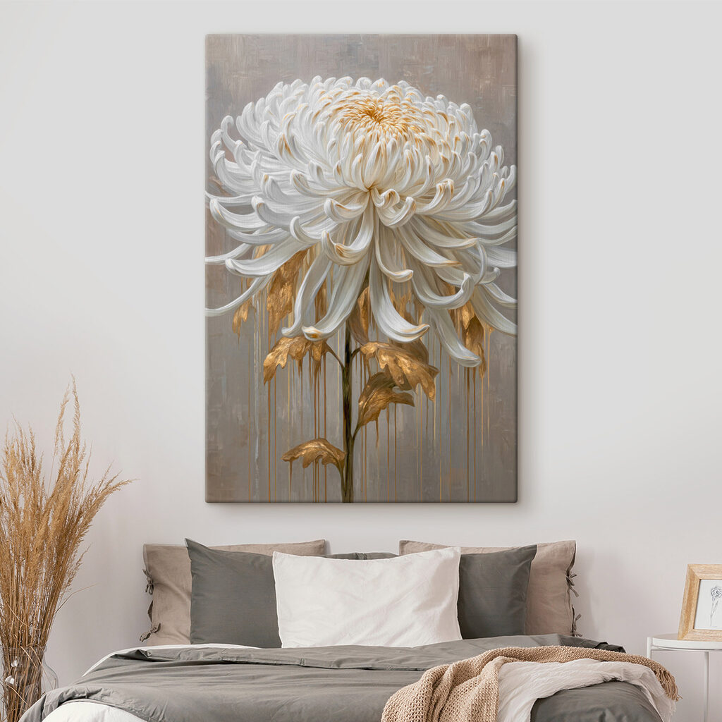 Crisântemo branco e dourado — interior 1