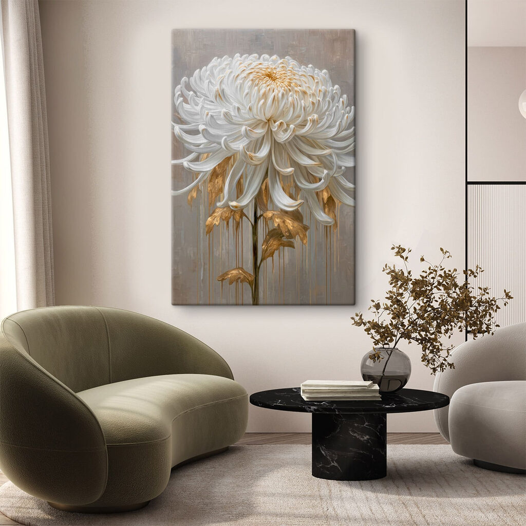 Crisântemo branco e dourado — interior 2
