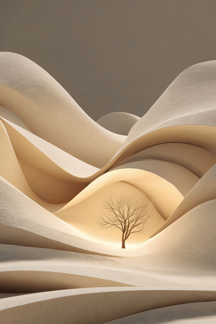 Paisagem surrealista com árvore — design completo