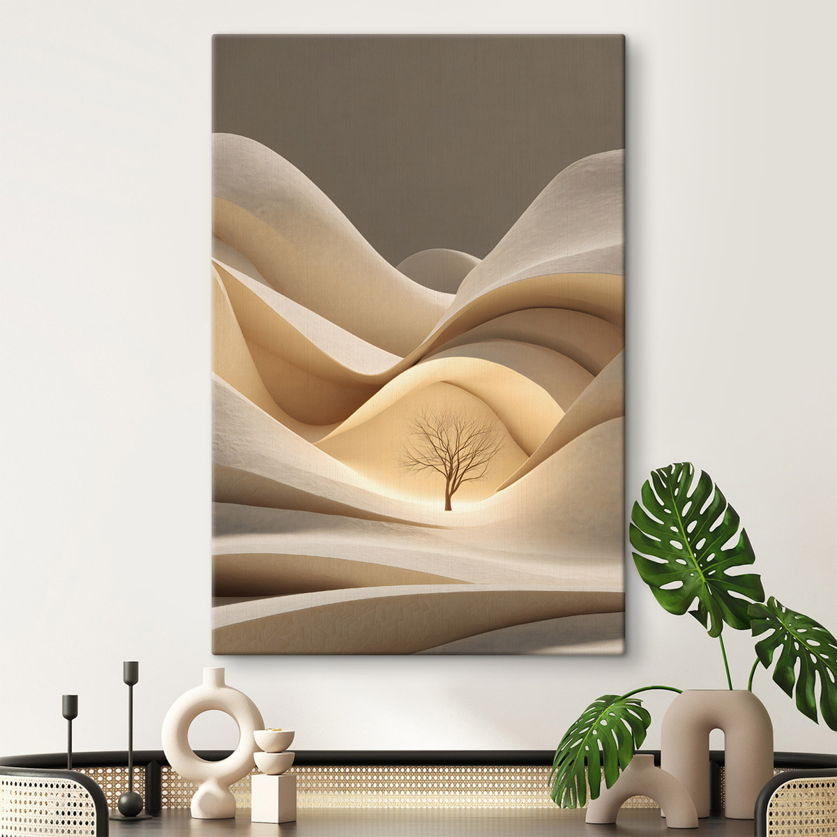 Paisagem surrealista com árvore — interior 1