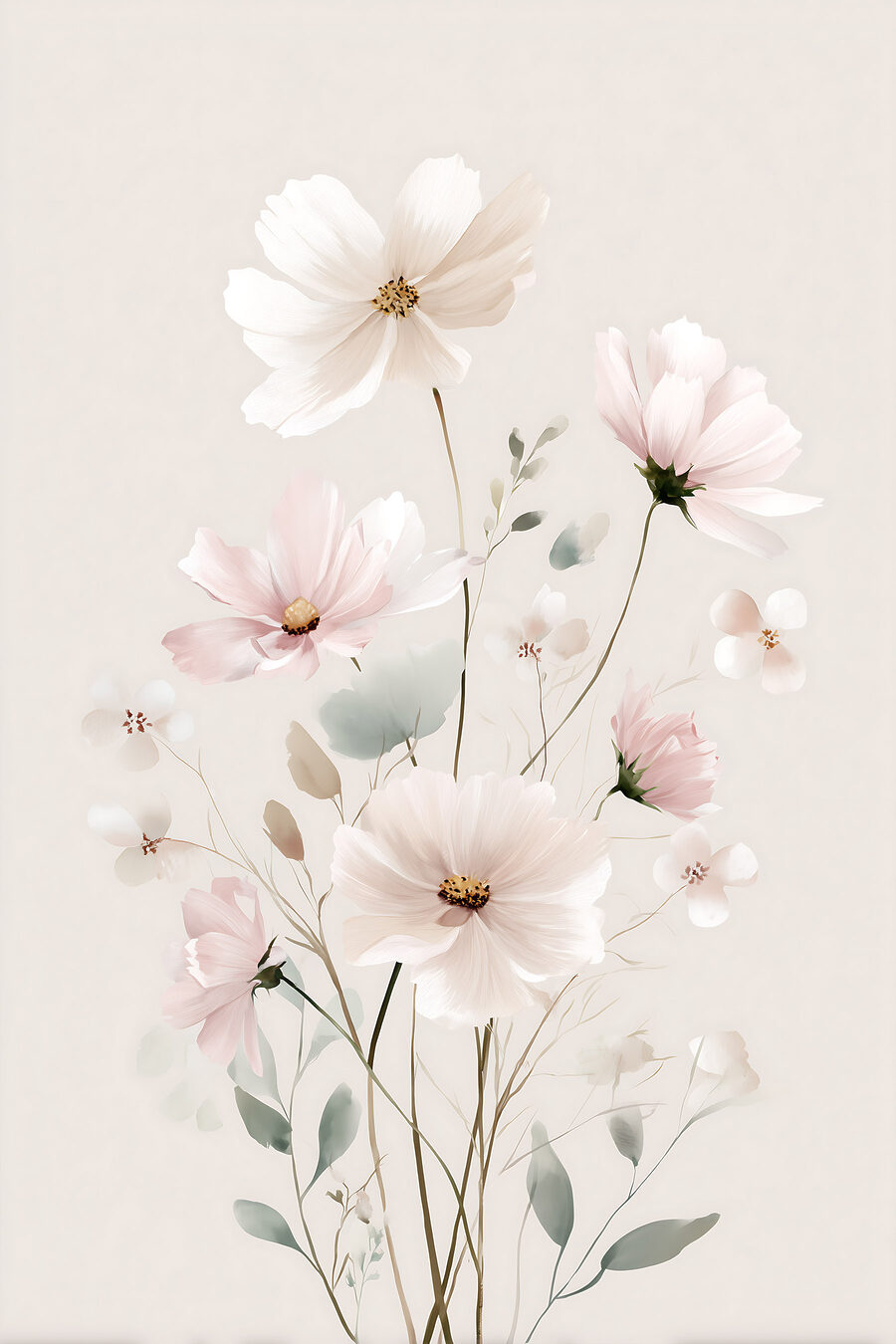 Pequenas flores, fundo claro — design completo