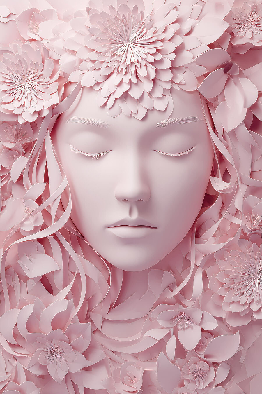 Rosto entre flores cor-de-rosa — design completo
