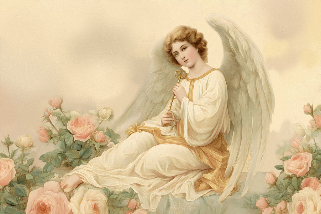 Anjo entre rosas cor-de-rosa — design completo