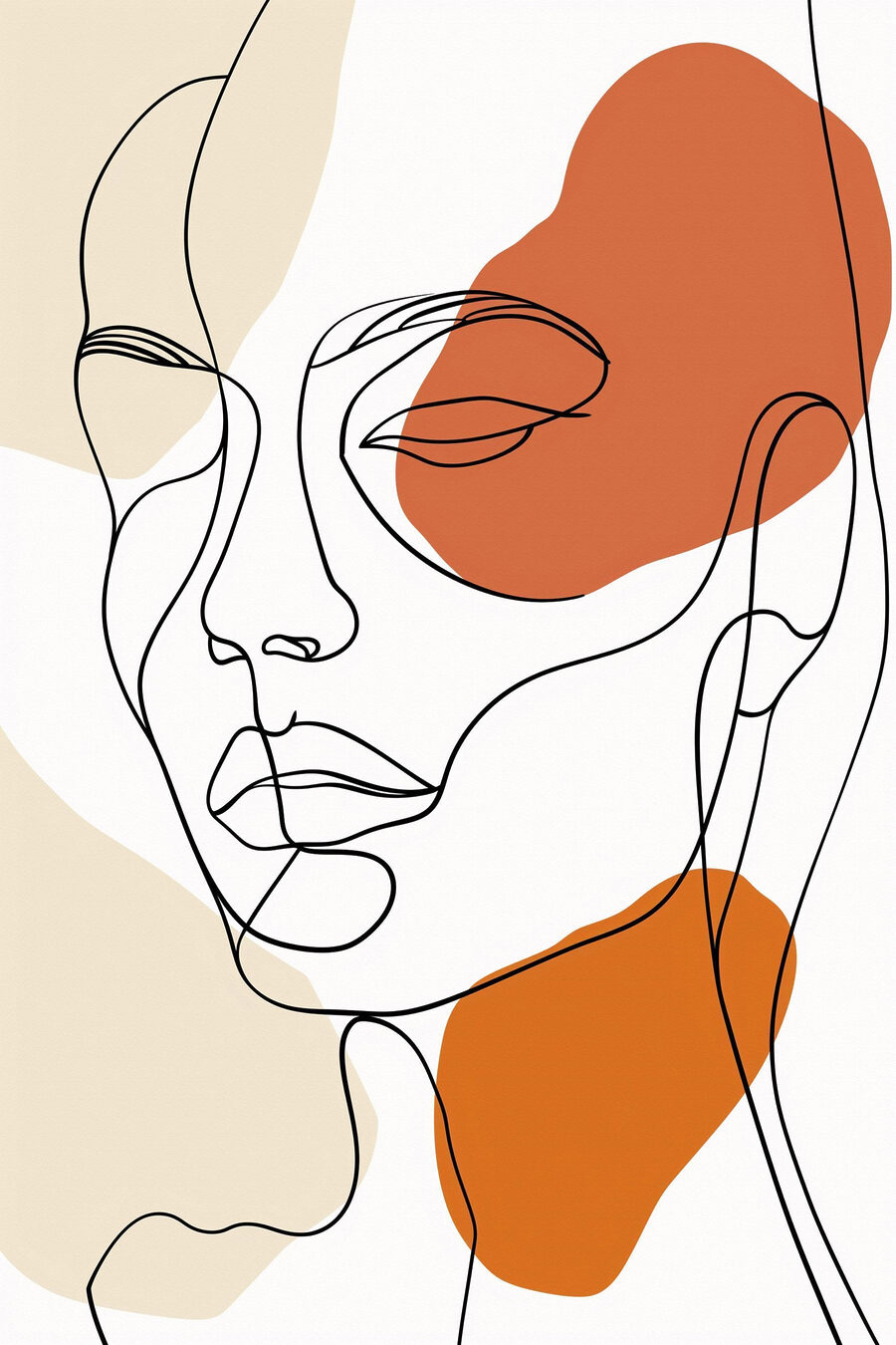 Rosto de linhas laranja — design completo