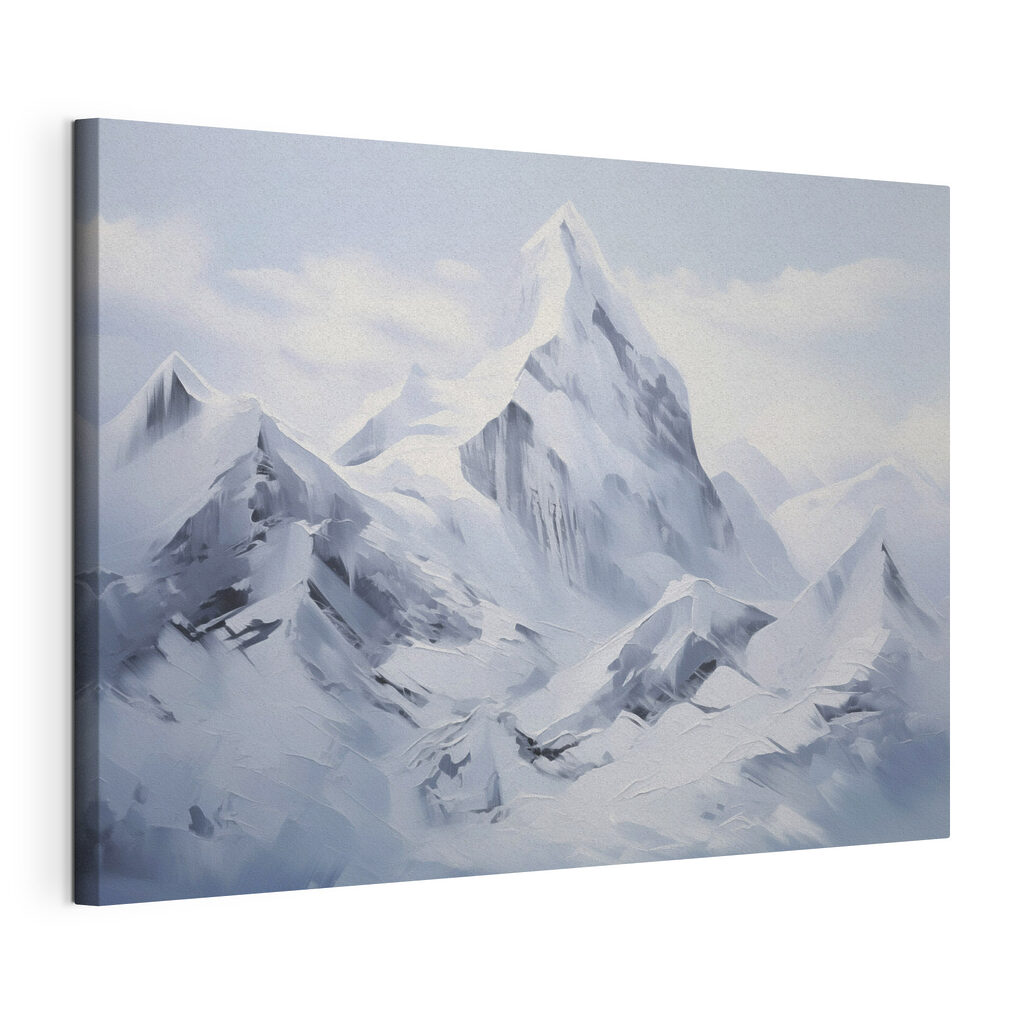 Cumes nevados no azul, tela esticada e borda contínua
