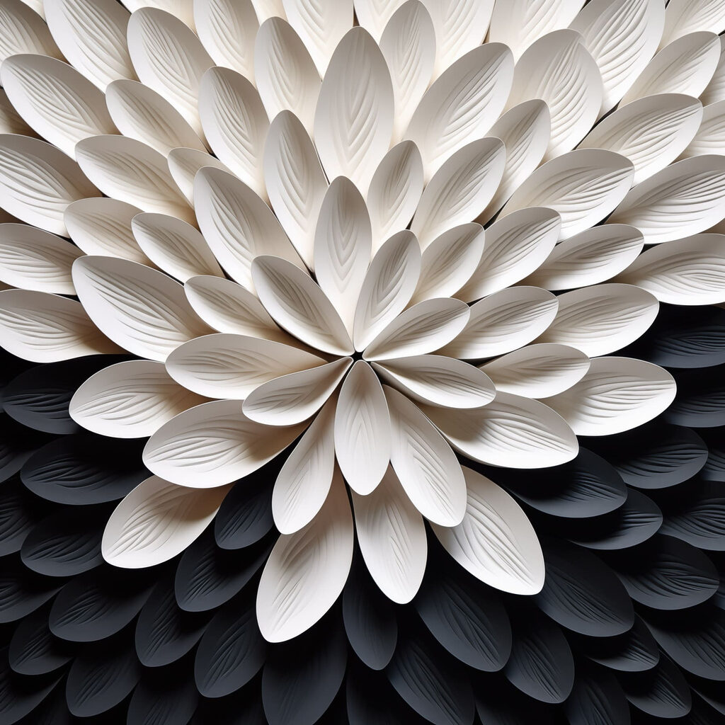 Flor branca sobre preto — design completo
