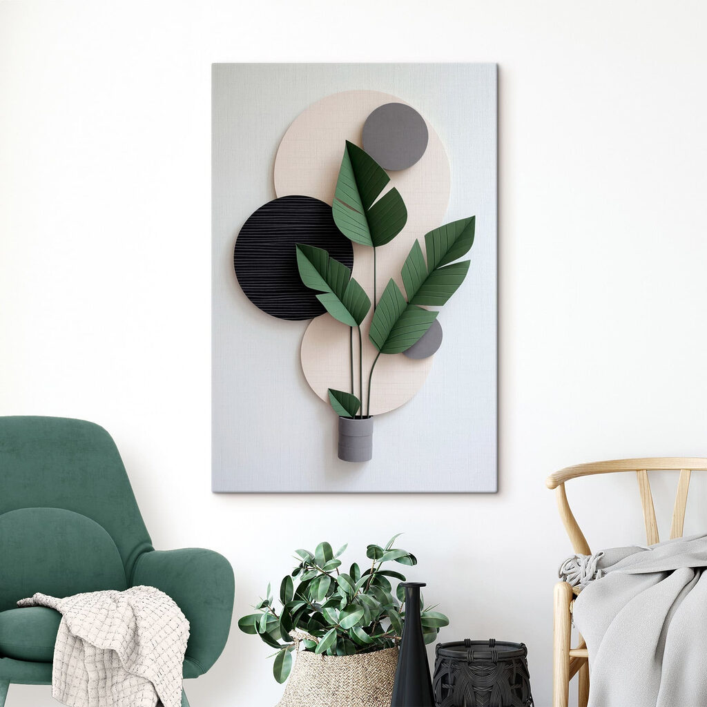 Ramo verde sobre círculos — interior 1