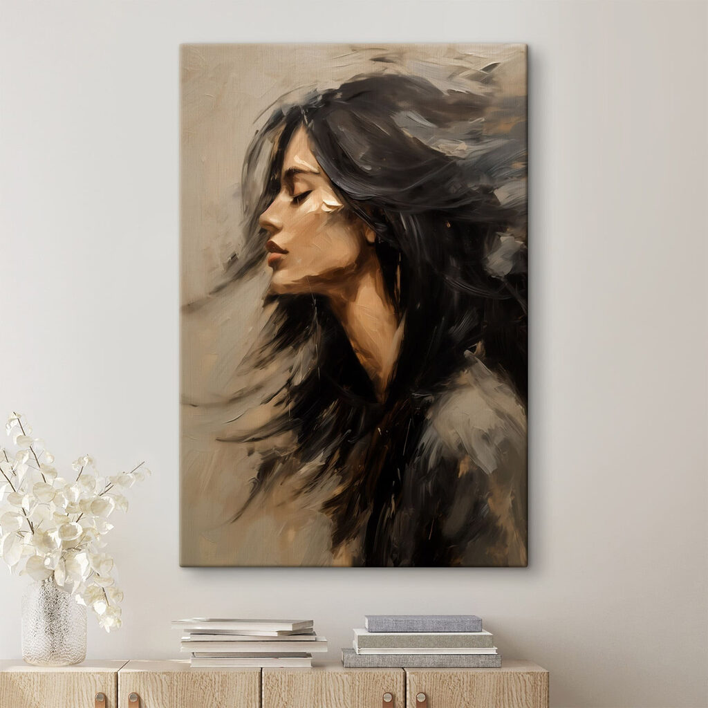 Cabelo escuro ao vento — interior 1