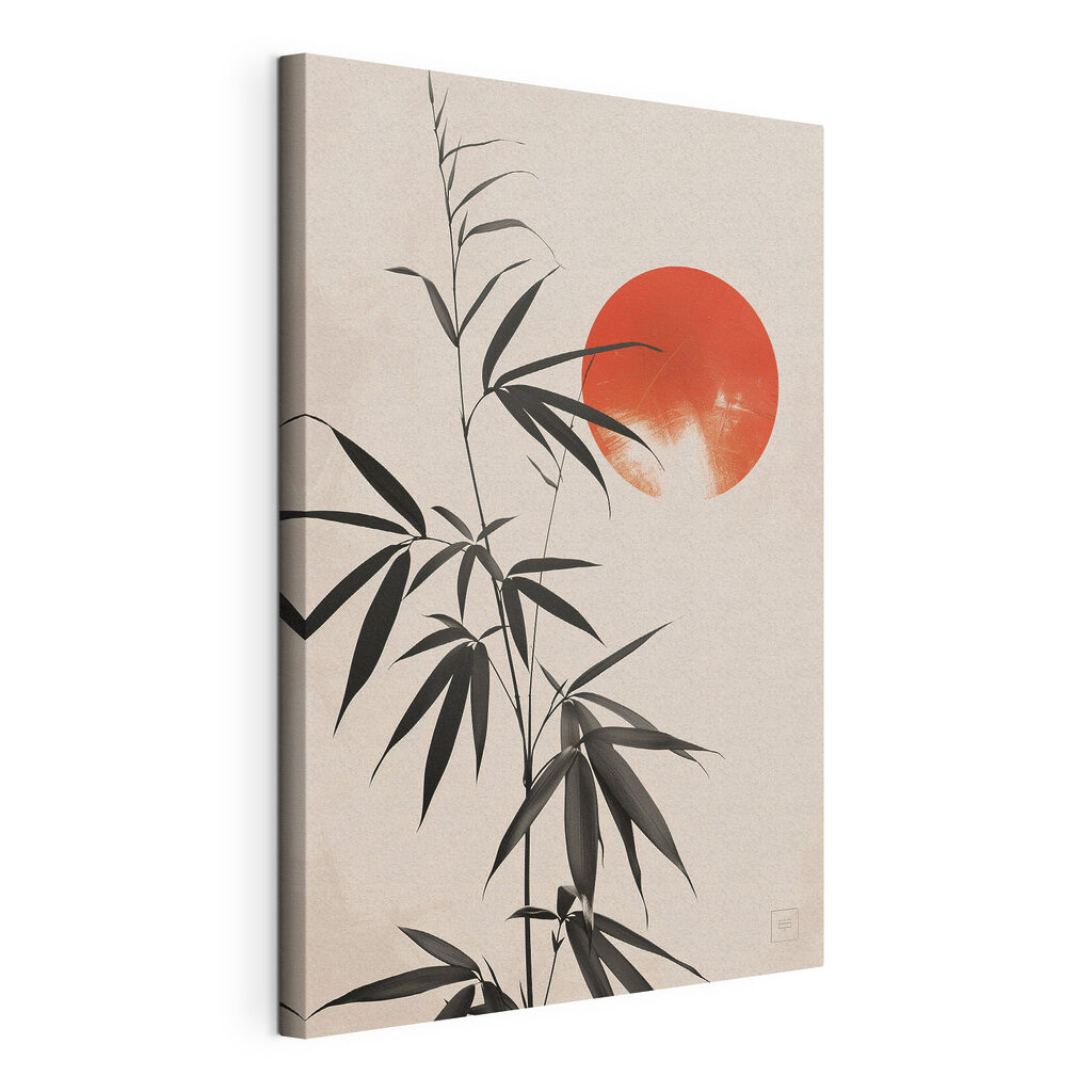 Bambu e sol vermelho, tela esticada e borda contínua