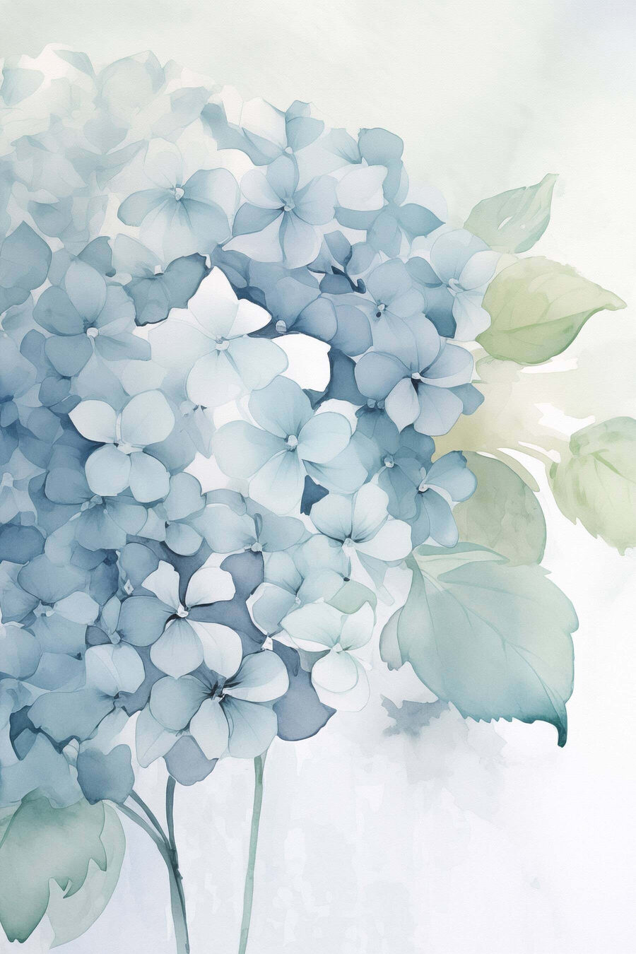 Hortênsia azul com folhas — design completo