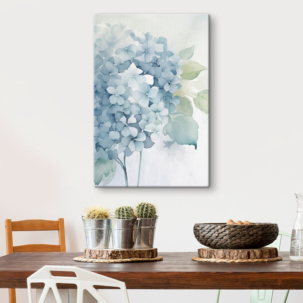 Hortênsia azul com folhas — interior 2