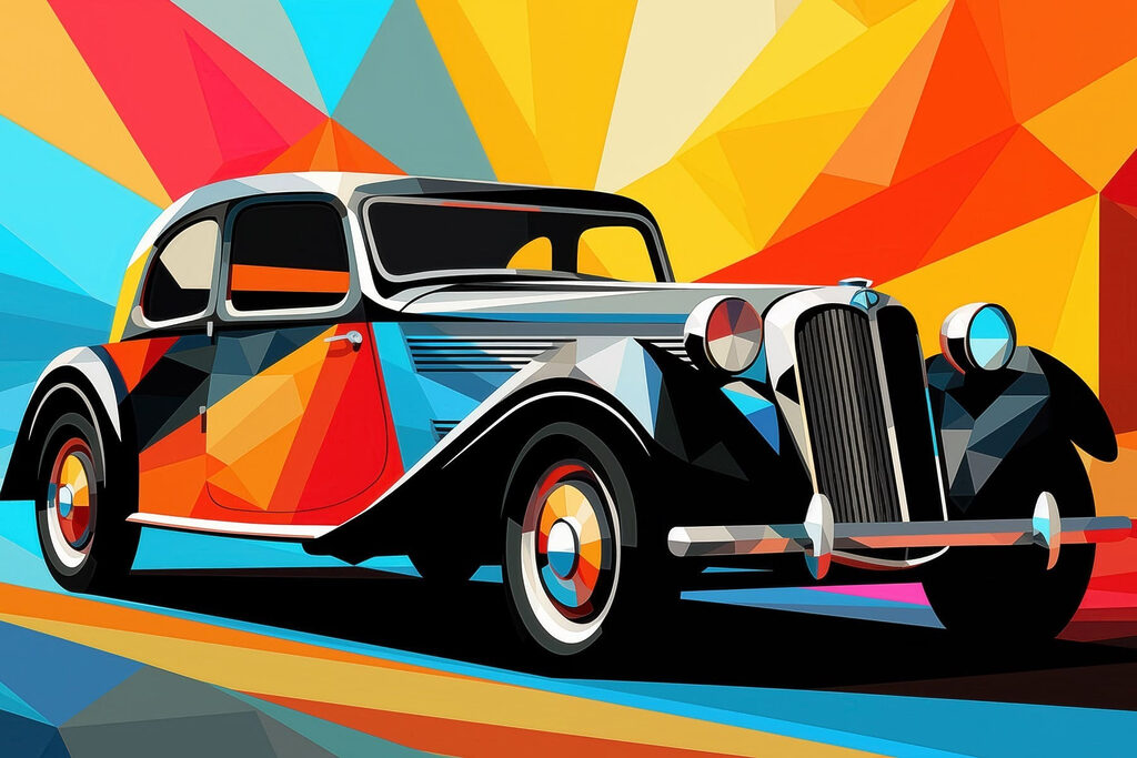 Carro clássico colorido — design completo