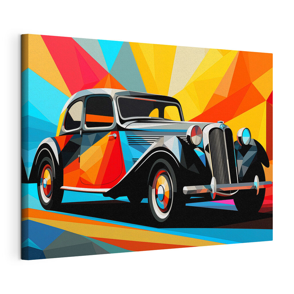 Carro clássico colorido, tela esticada e borda contínua