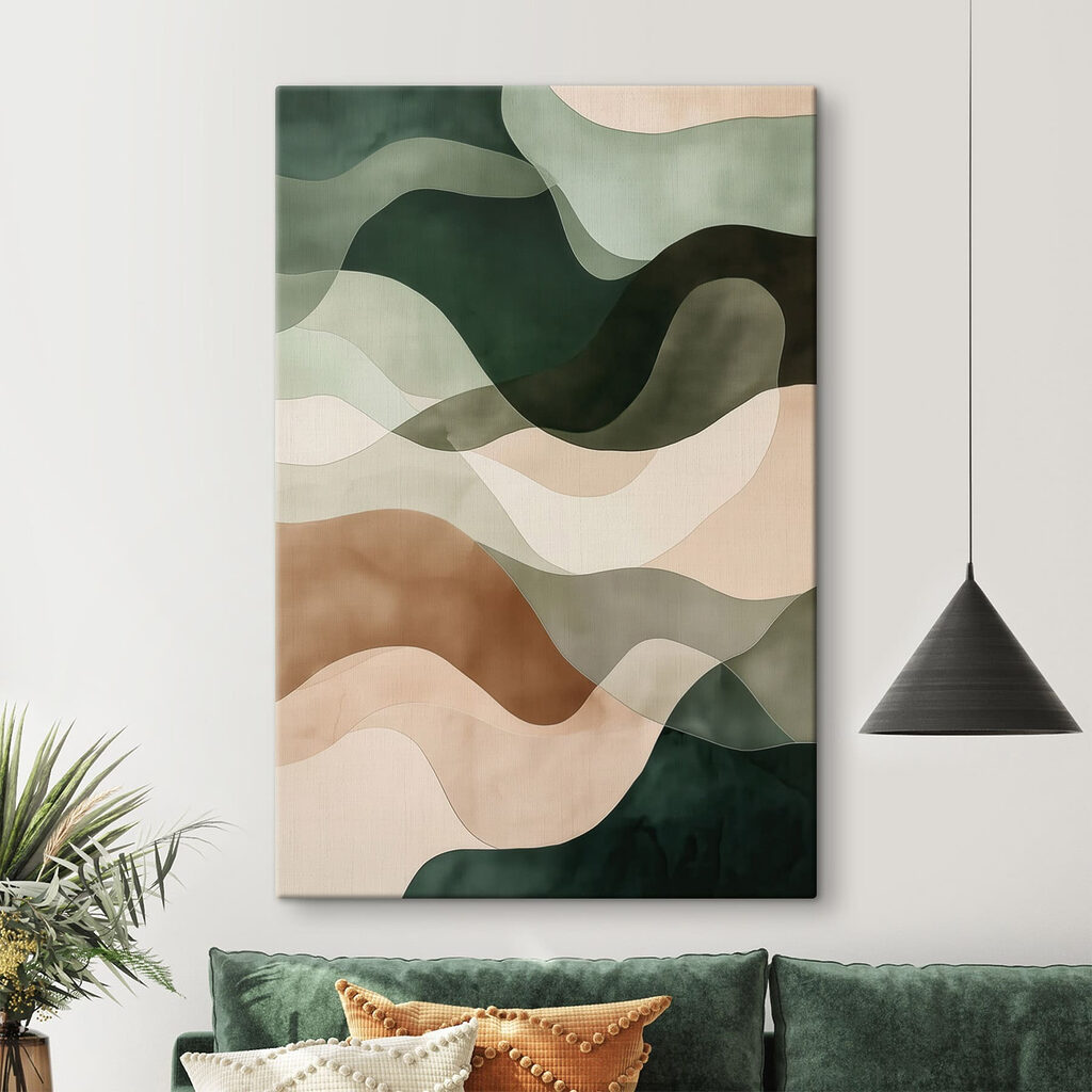 Ondas verdes e terrosas num interior