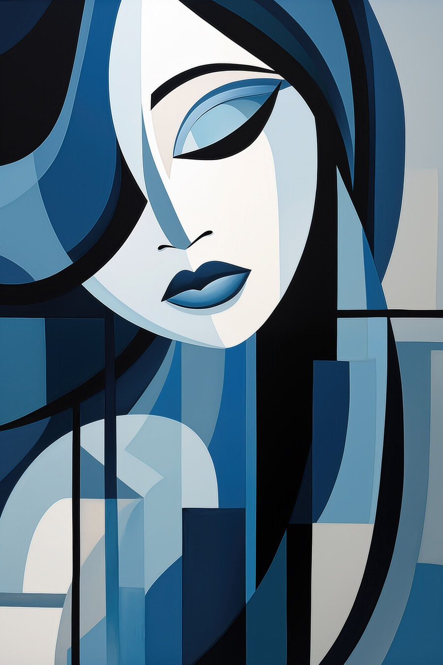 Rosto inclinado em azul — design completo