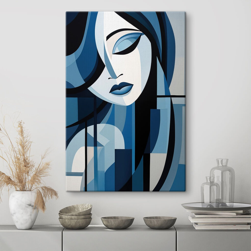 Rosto inclinado em azul — interior 2