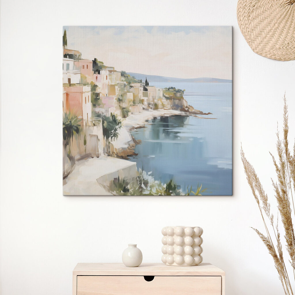 Caminho entre casas pastel — interior 1