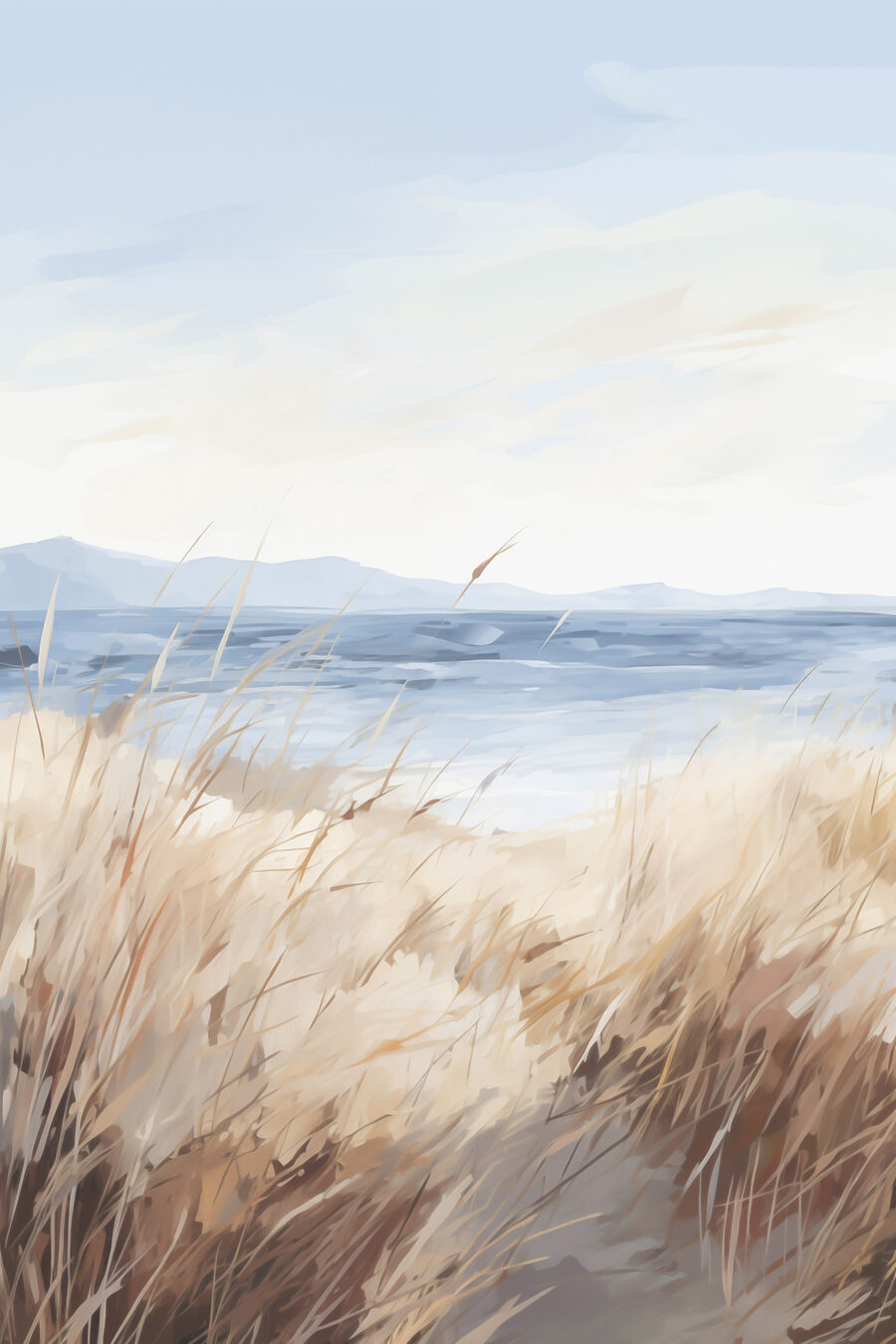 Gramíneas e mar azul — design completo