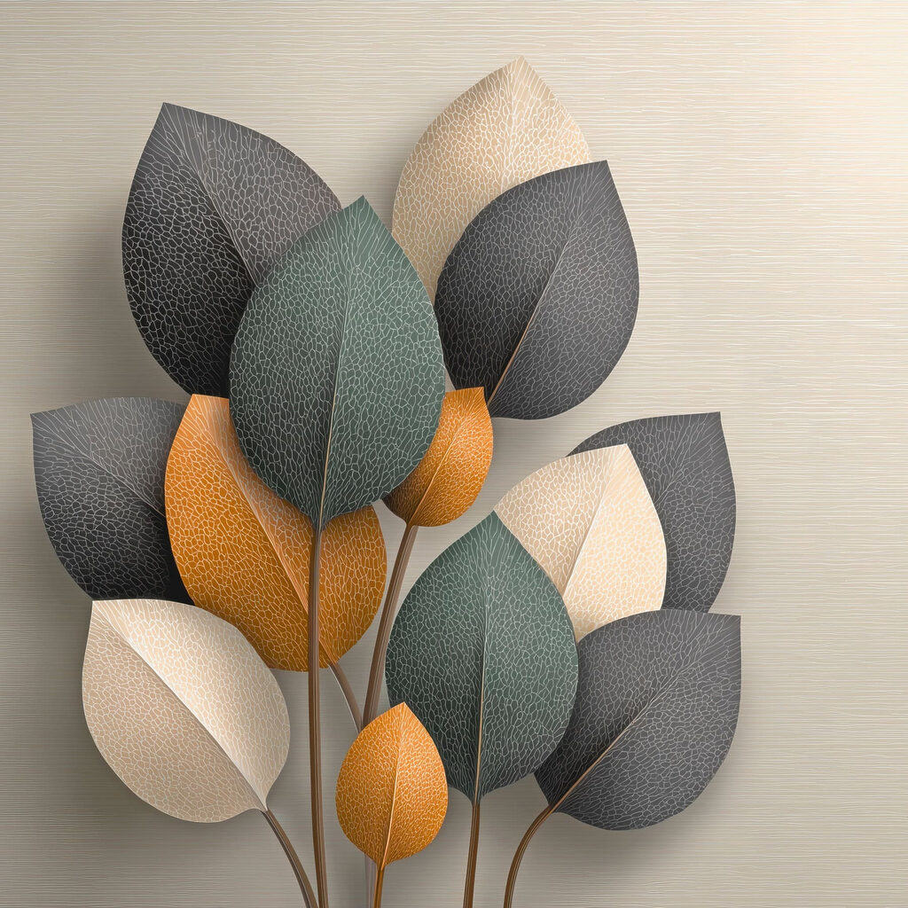 Folhas escuras em ocre — design completo
