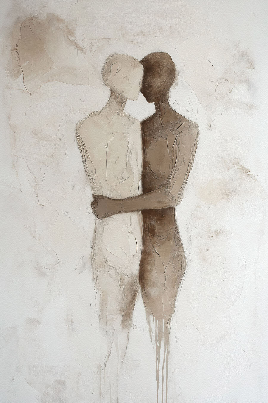 Duas figuras num abraço — design completo
