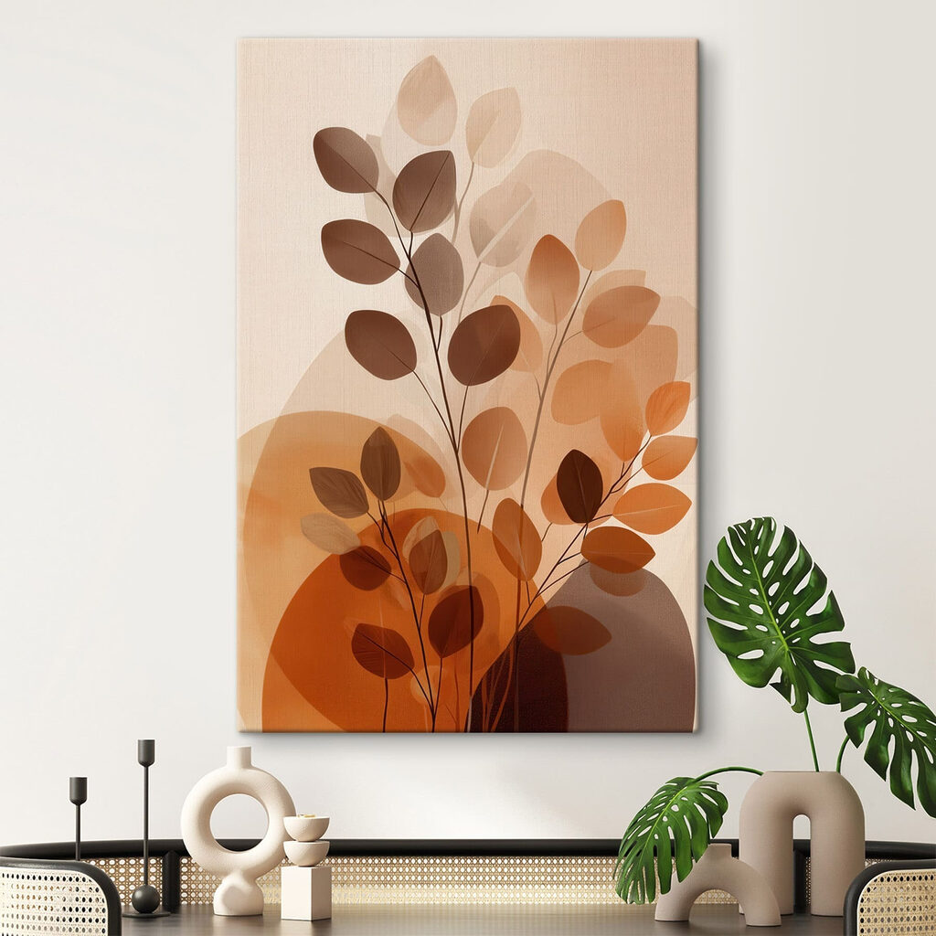 Folhas castanhas sobre laranja — interior 1